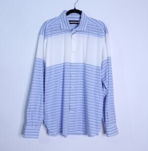 HAMMER MADE Dress Shirt Striped Blue Colorblock Long Sleeve Men's 44/17.5